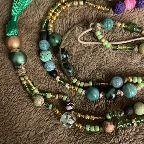 Handmade, Artisan, Boho, Upcycled, Hemp Cord, Beaded, Tasseled Necklace - Picture 3 of 8